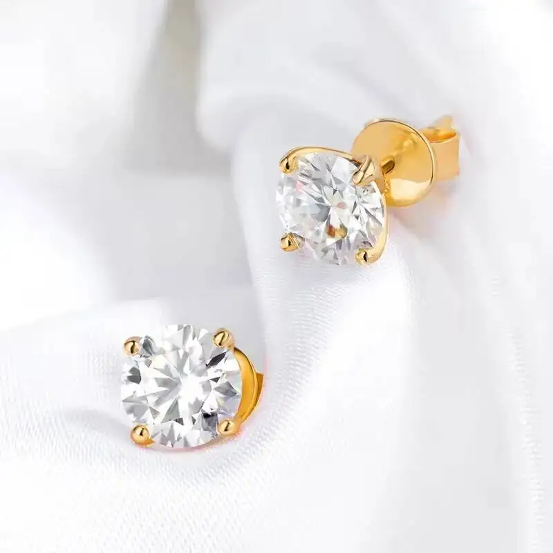 JoiasHome Pure 925 Silver Rose Gold 0.2-3CT Moissanite Stud Earrings Women Sparkling Wedding Fine Jewelry