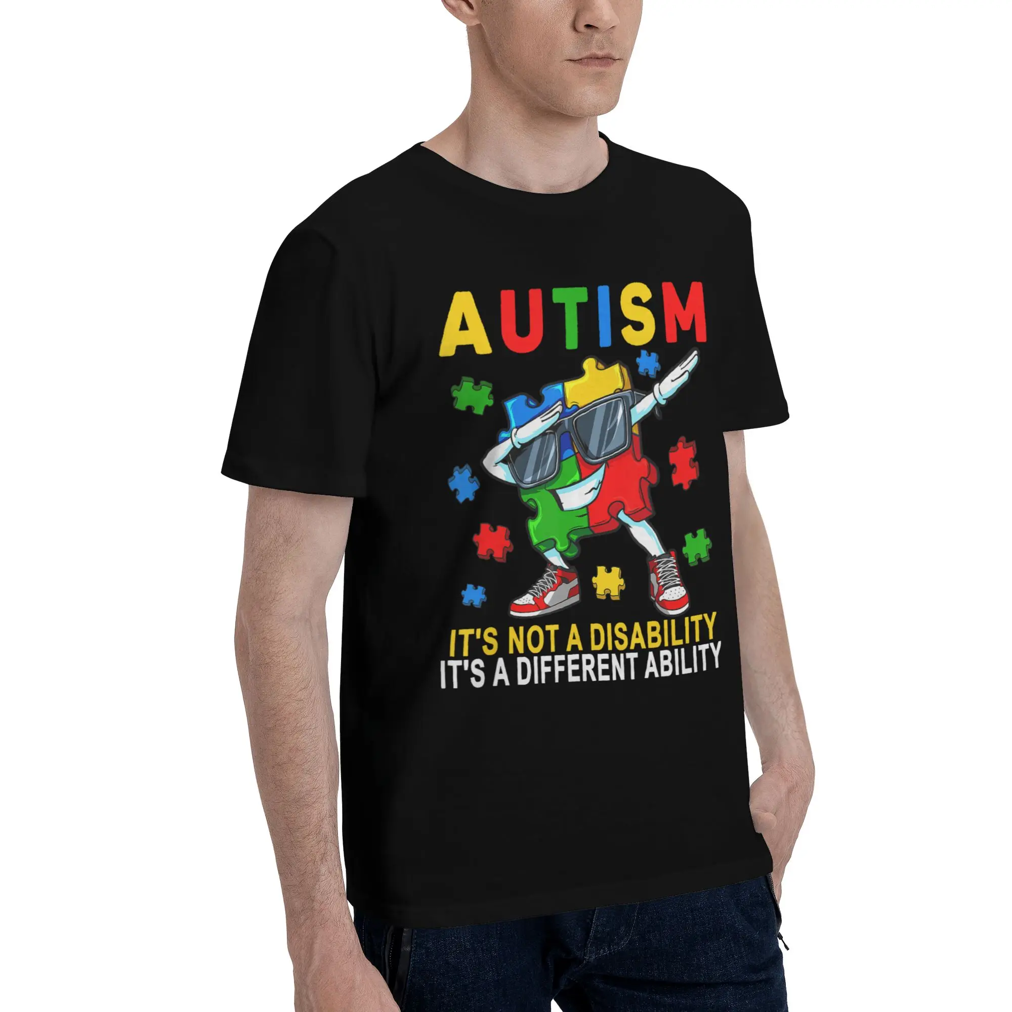All Seasons Dabbing Puzzle Autism Awareness T Shirt for Men Women  Cotton T-shirts Short Sleeve Tops