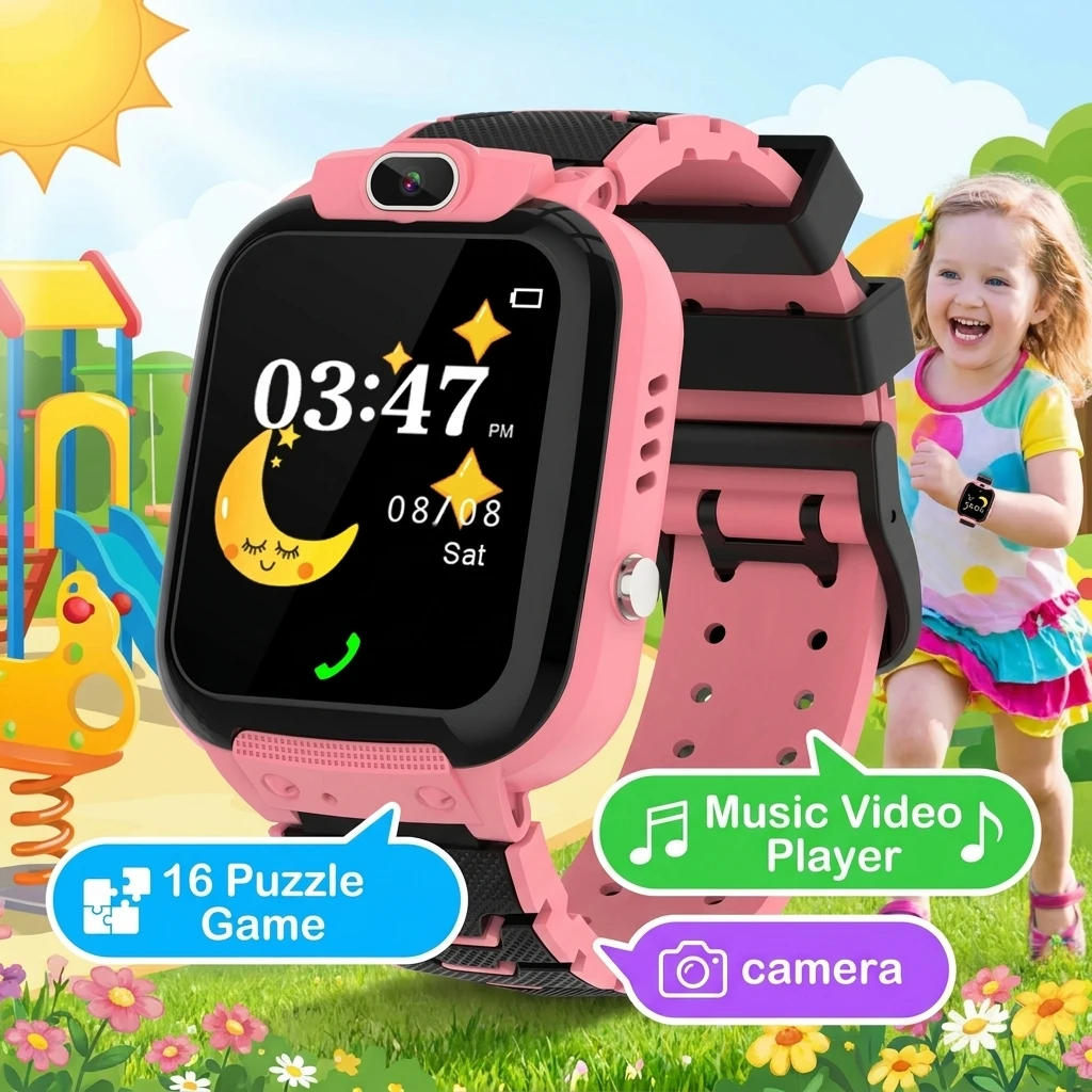 

Умные часы для детей, 1,44-дюймовый HD-экран, 16 игр, камера, музыкальный видеоплеер, умные часы с функцией записи, будильник, подарки на день рождения для мальчиков и девочек