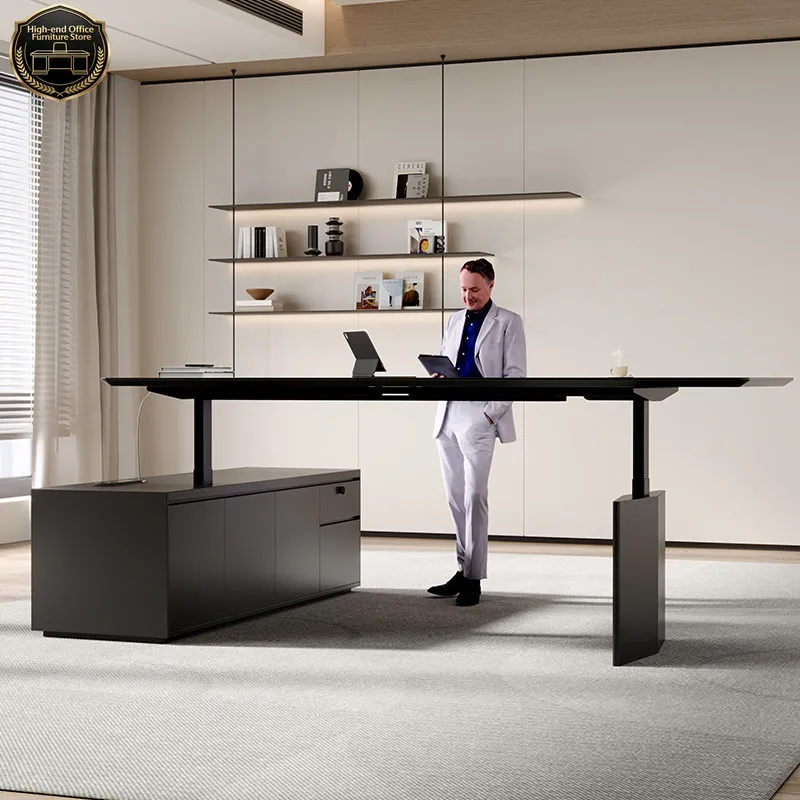 Intelligent electric lift desk boss CEO Manager Computer table office Motion desk high-end luxury mesa para computador furniture