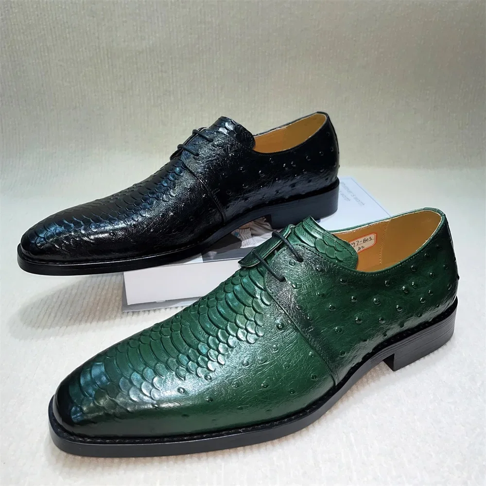 Classic Men's Business Oxford Shoes Green Genuine Cowhide Leather Formal Lace-Up High-Quality Shoes for Office And Wedding