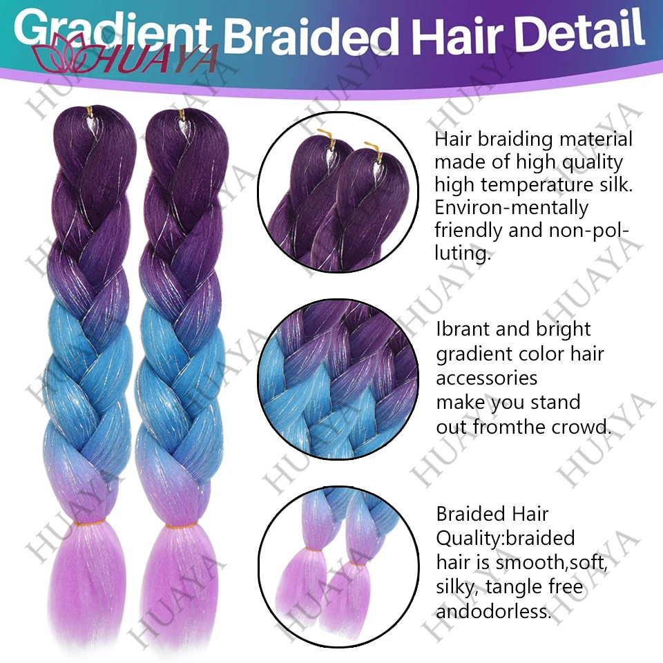 قوس قزح تجديل الشعر التمديد 24 بوصة 3 ألوان أومبير الاصطناعية مهنة جامبو جديلة في وصلات الشعر