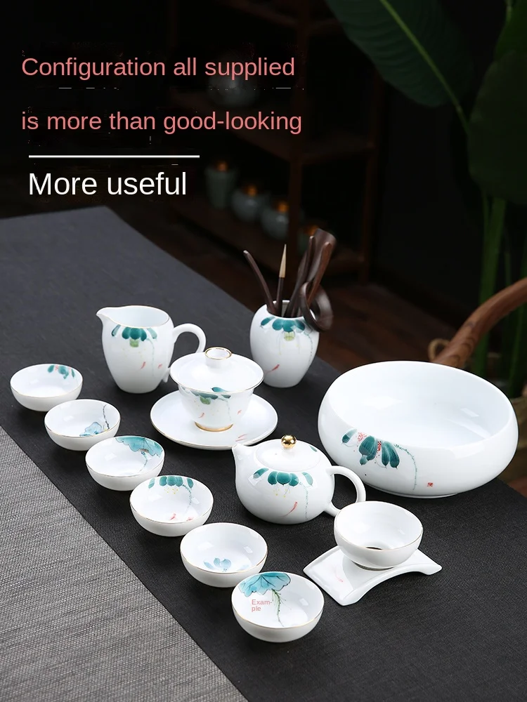 

Such as Porcelain Moving Hand Drawn Kung Fu Teaware Set Home Living Room White Ceramic Lidded Bowl Tea Cup Teapot Full Set Set