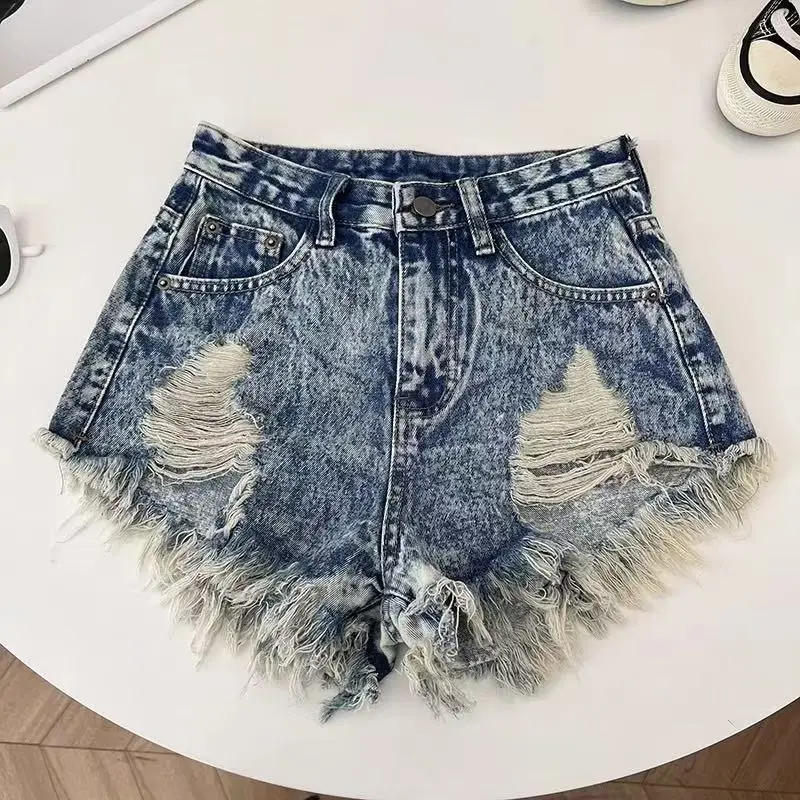 

Women's Summer Irregular Ripped Jeans Exposed Pockets Denim Shorts