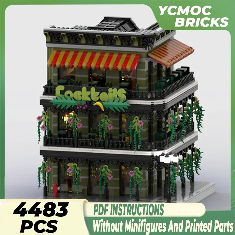 

Технические Moc Bricks, городская модель с видом на улицу, коктейльный бар, модульные строительные блоки, подарки, игрушки для детей, наборы «сделай сам», сборка