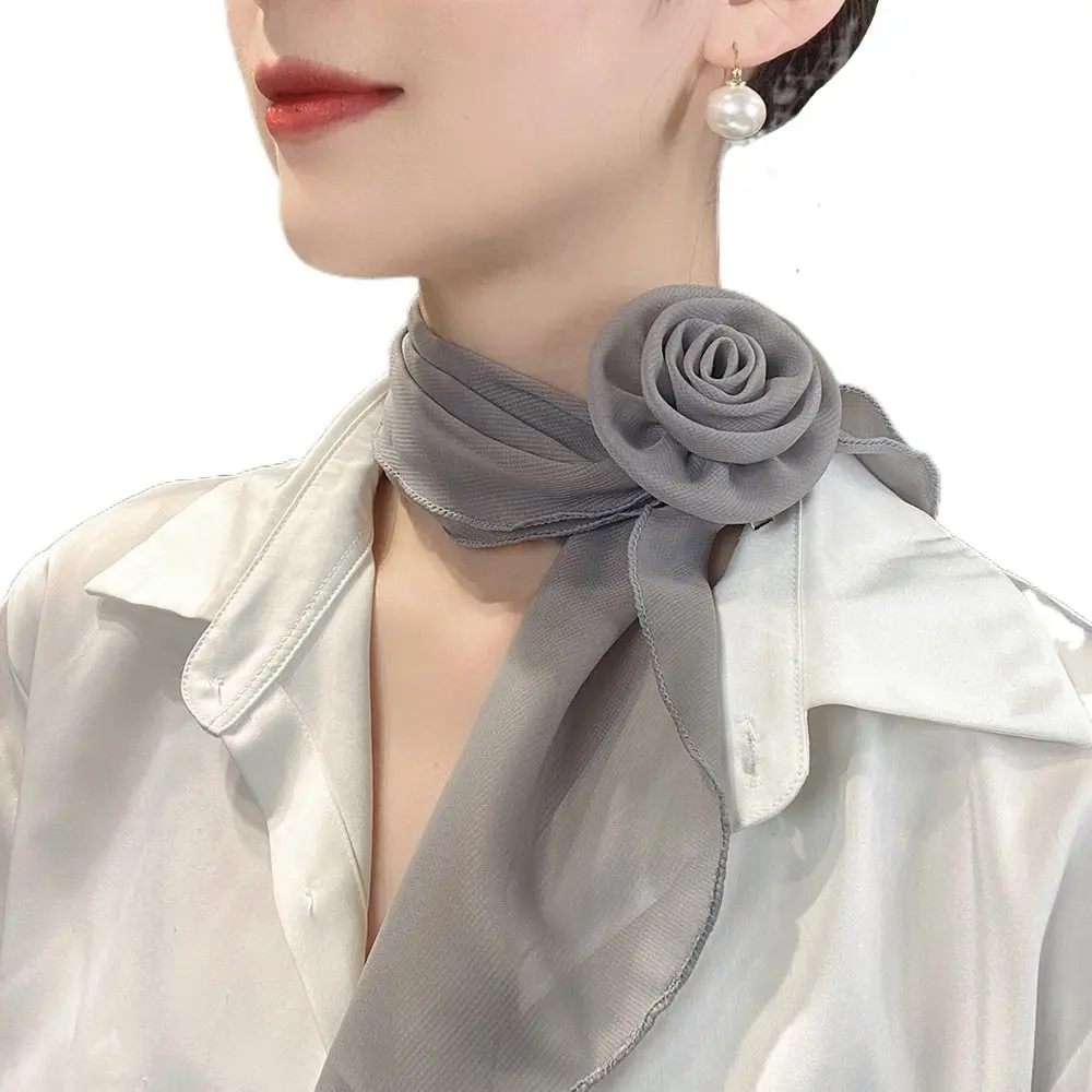 Roses Style Floral Scarf Sweet Decoration Accessories Headband Turban Hair Band Strap Gentle Neck Thin Scarf Women Girls