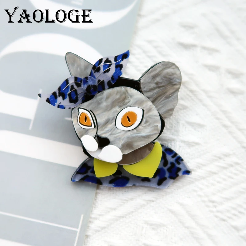 

YAOLOGE Original Cartoon Splicing Bow Mouse Brooch Acrylic Material Women's Fashion Party Creative Badge Brooch Pin Gift
