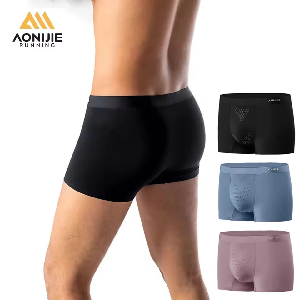AONIJIE 3Pcs Men's Sports Underwear Boxer Quick Dry Breathable Mesh Running Fitness Gym Professional Anti-friction Underpants