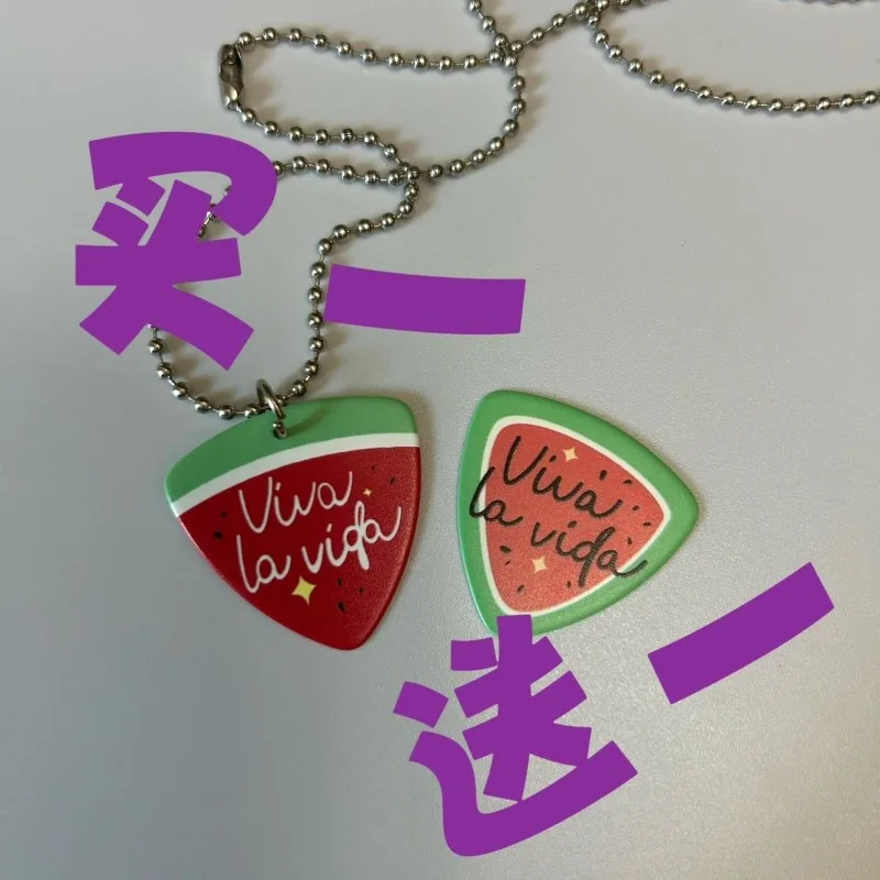 Twinkling Watermelon Necklace Women Korean Ryeo Un Necklaces Woman Fashion Guitar Pick Cartoon Chain Alloy Cosplay Collier Gift