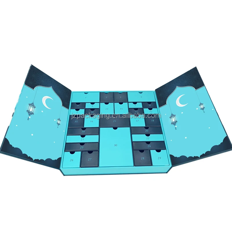 Customization.Customization.Handmade Custom Durable Cardboard Advent Calendar Boxes UV Advantage Foil Wholesale Price Ramadan Ch