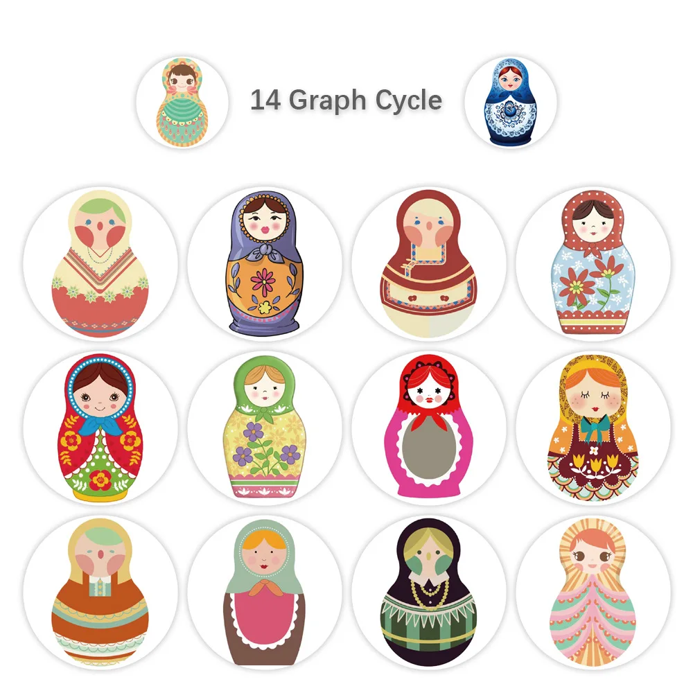 500 Stück/Rolle Niedliche Matroschka-Puppen Aufkleber mit Nationalen Elementen zur Dekoration von Koffern, Scrapbooking, Motorrädern, Laptops und Schreibwaren