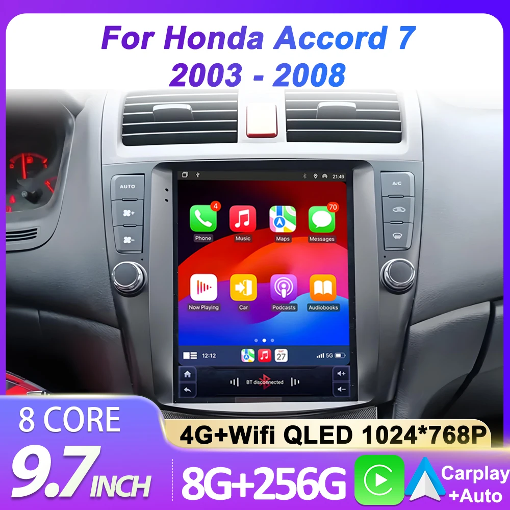 راديو السيارة أندرويد لهوندا أكورد 7 2003 - 2008 9.7 بوصة شاشة CarPlay لنمط تسلا شاشة تعمل باللمس نظام تحديد المواقع والملاحة واي فاي RDS