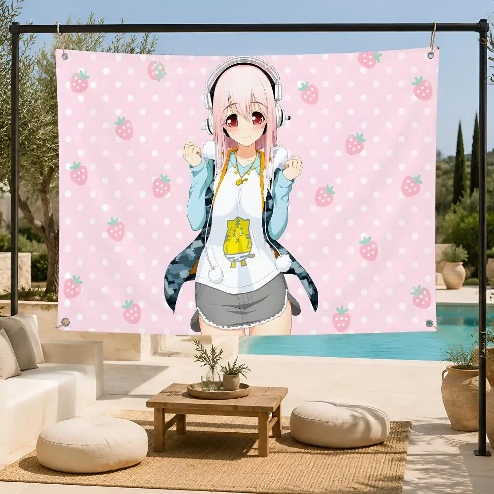 Cute Anime S-Super Sonico Flags Fan support, home, dormitory, wall decoration, outdoor camping, party banners, gifts