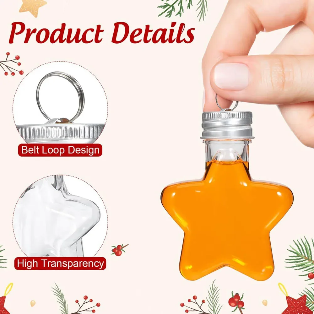 Bolas de Plástico Transparente en Forma de Estrella de 200 ml, Adorno Navideño para Árbol de Navidad, Botella de Deseos para Dulces o Bebidas con Tapa