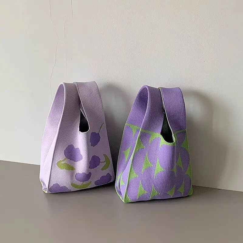 

Korean Style Women's Mini Handbag Fashionable Versatile Sweet Knitted Bag Soft Flower Printed Small Square Bag 2025 Spring New