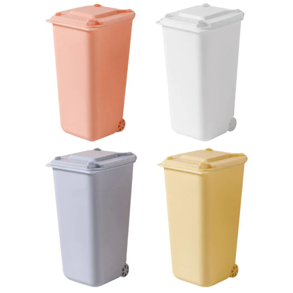 4Pcs Desktop Trash Can Mini Garbage Bin with Lid Clamshell Design for Office Desk Organizer Pencil Holder Tabletop Recycling