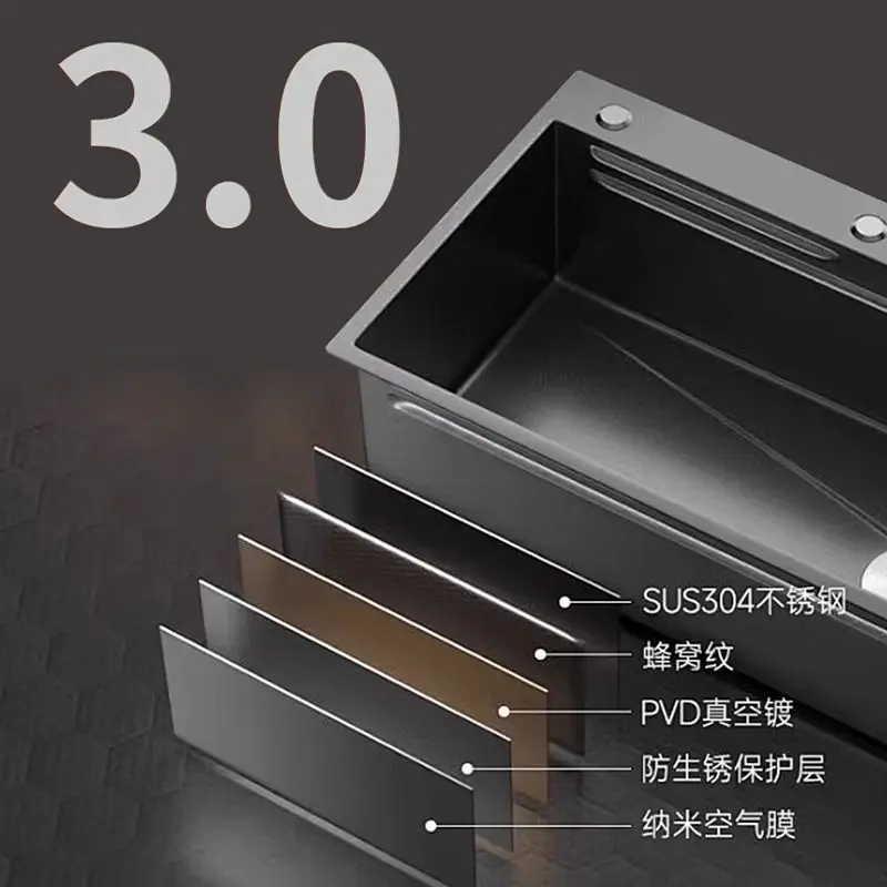Stainless steel honeycomb embossed sink large single slot household nano dishwashing sink under the counter basin
