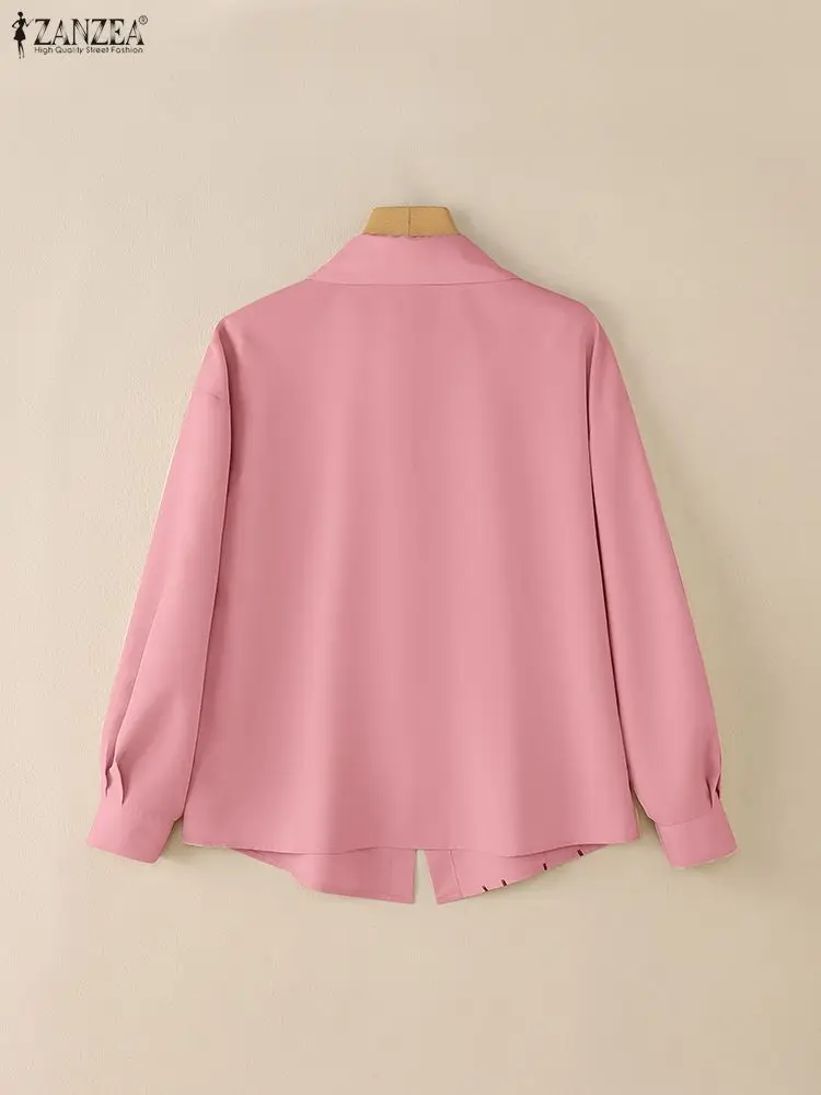 ZANZEA 2022, осенние рубашки с цветочным принтом, женские элегантные топы с лацканами и длинными рукавами, элегантная офисная блузка на пуговицах, Blusas