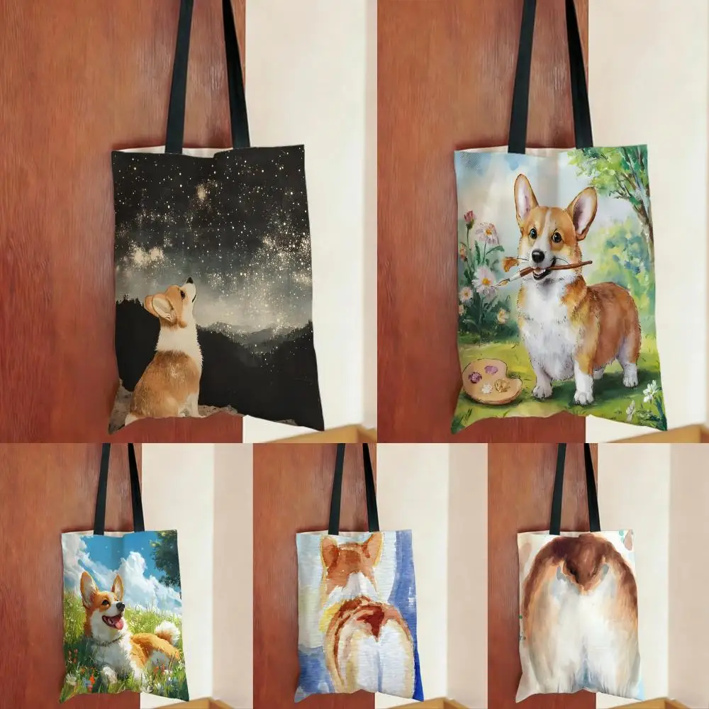 

Adorable P-Pembroke Welsh Corgi Storage Bags Series Daily Print Bags Lightweight Shoulder Shopping Bags Tote Bag