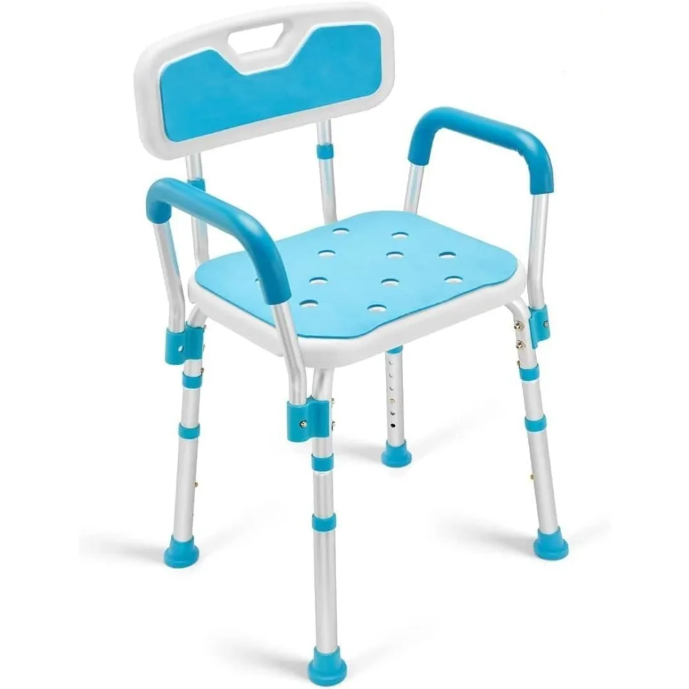 Shower Chair with Back Seniors, Bathtub Seat with Removable Arms for Handicap, Disabled & Elderly - Adjustable Shower Bench