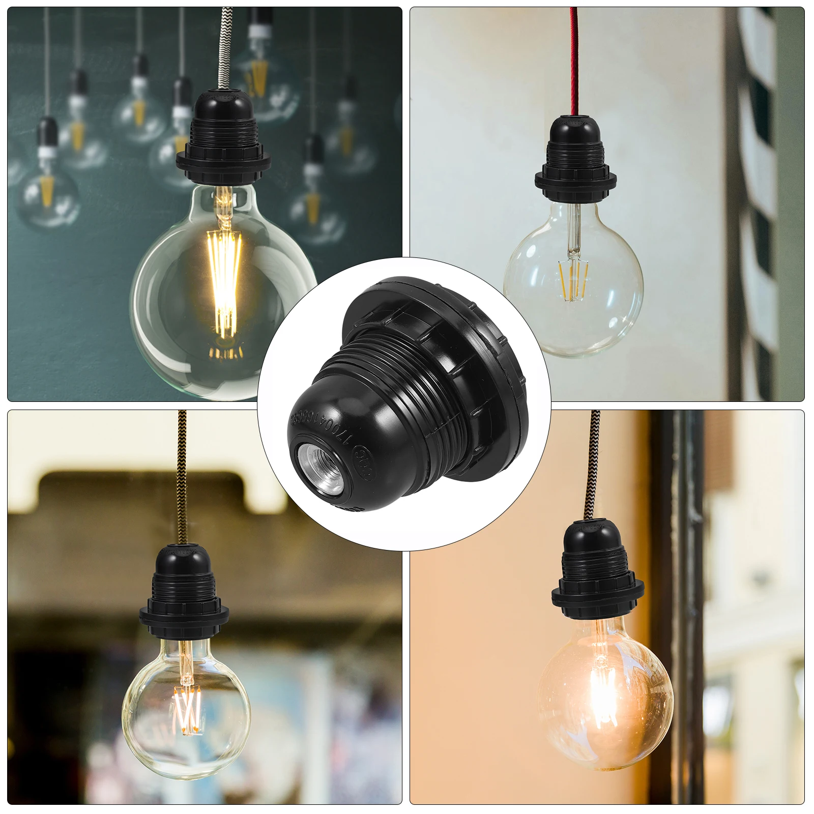 

E27 Lamp Holder Black 10mm Threaded Socket Light Fixture Parts Bulb Holder Replacement Lamp Socket DIY Kit