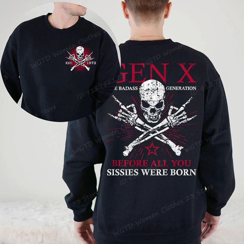 مضحك Gen X Est 1965-1980 بلوزات للرجال والنساء The Badass Generation أثار بواسطة الجماجم البلوز كم طويل Crewneck القمم #1
