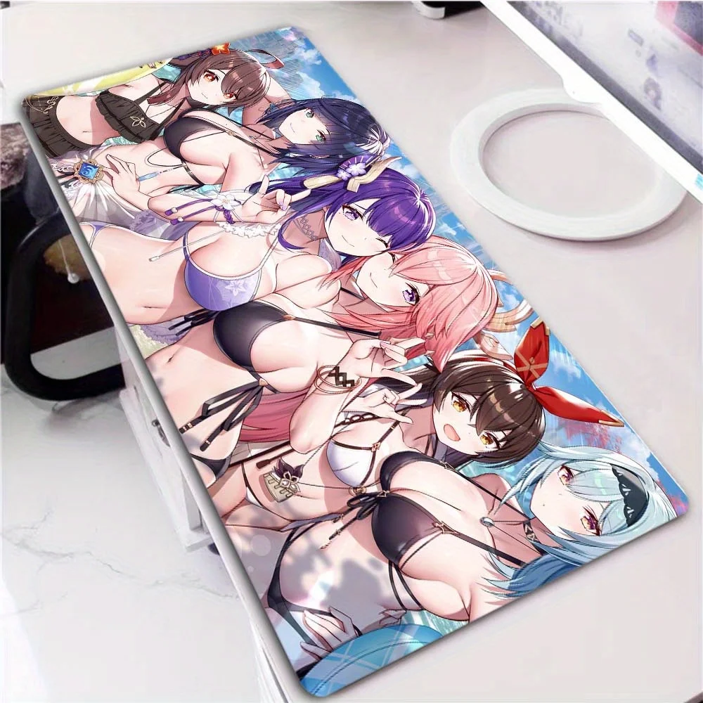 

Beach girl anime mouse pad large desk mat gaming mats pc accessories keyboard expansion pads rubber anti-slip locking edge