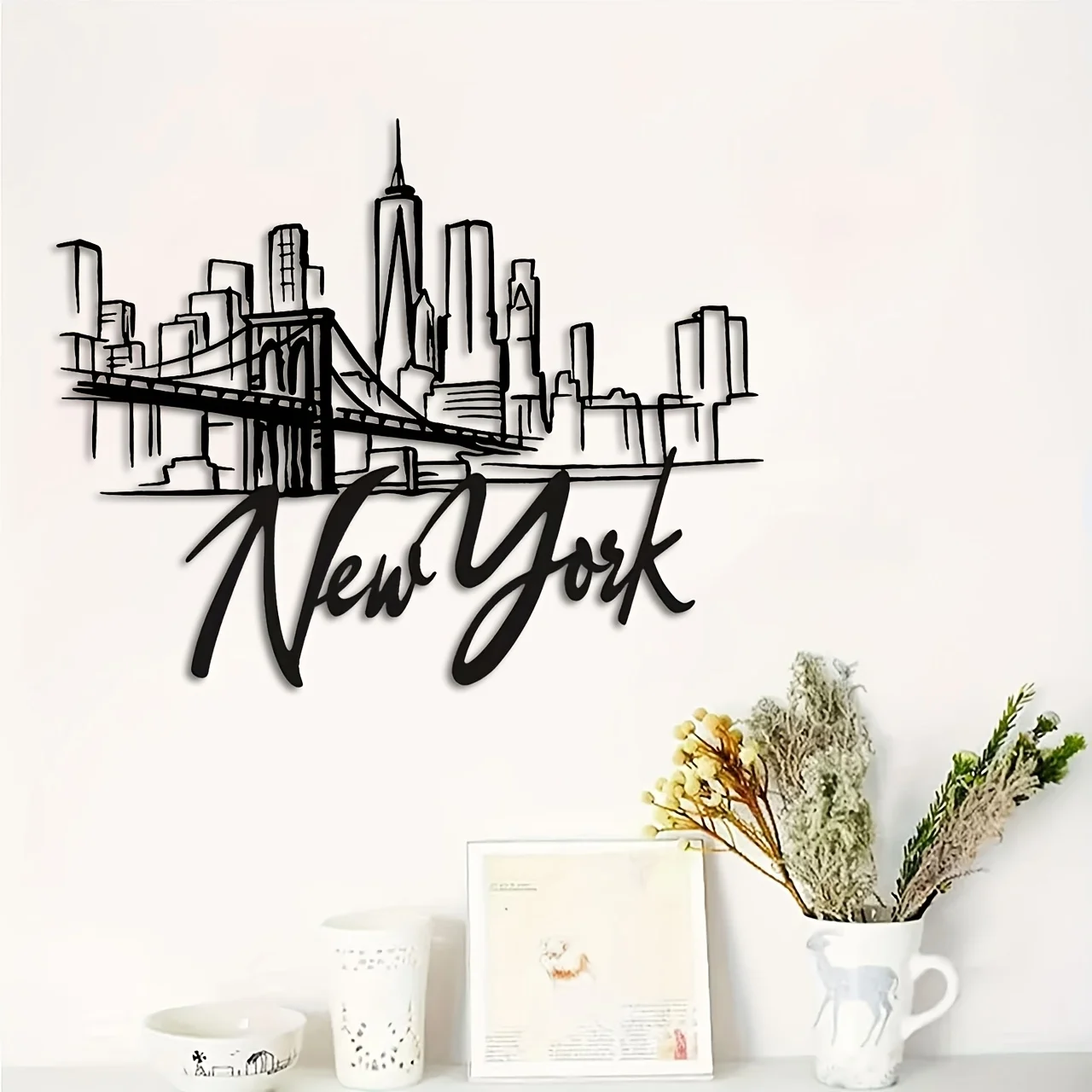 CIFBUY Iron Wall Art NYC Skyline Brooklyn Bridge Metal Sculpture Rustproof Hanging Plaque Home Decor Ornament Accent