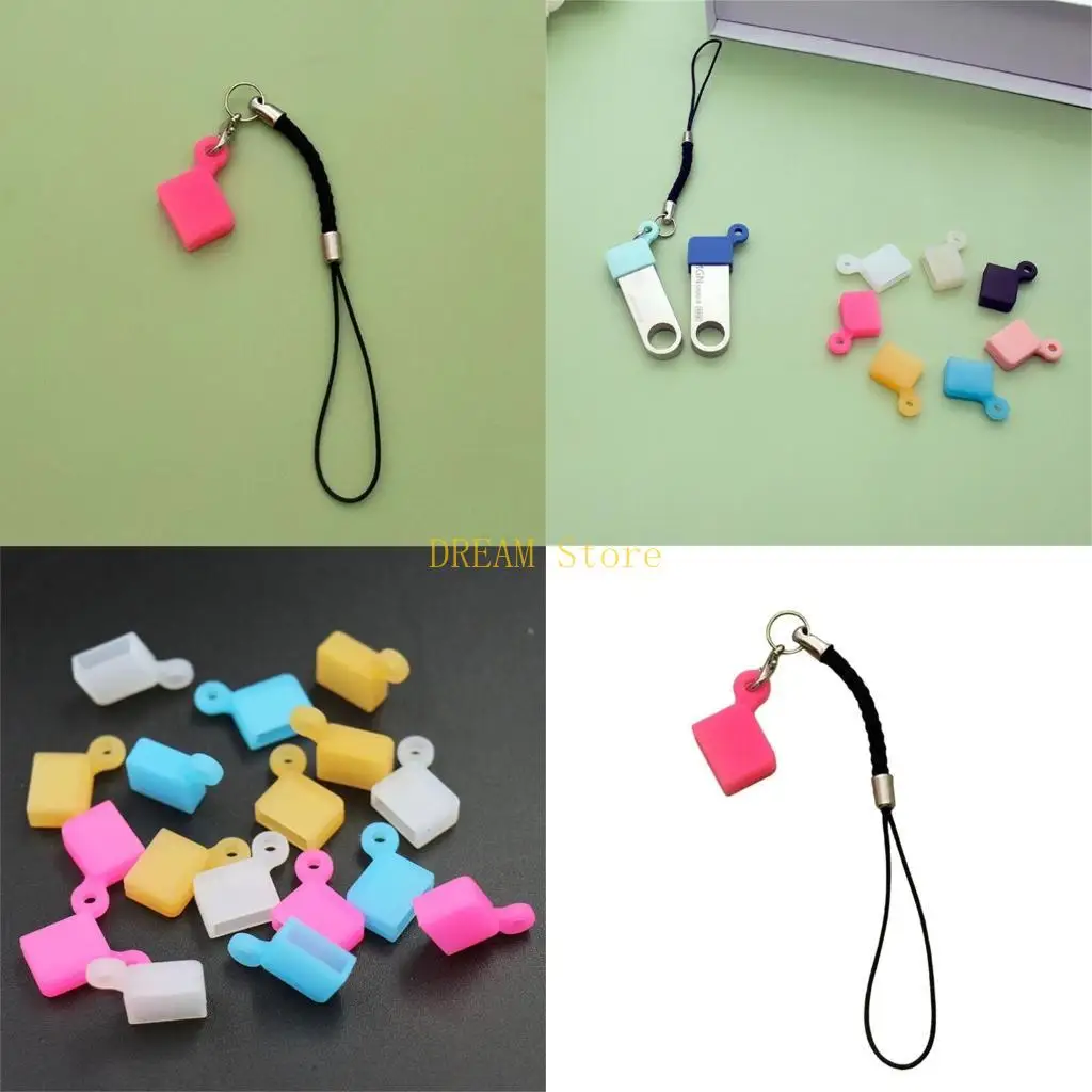 5pcs Silicone USB Flashs Drive Protective Cover with Lanyard & Strong Elasticity best sale
