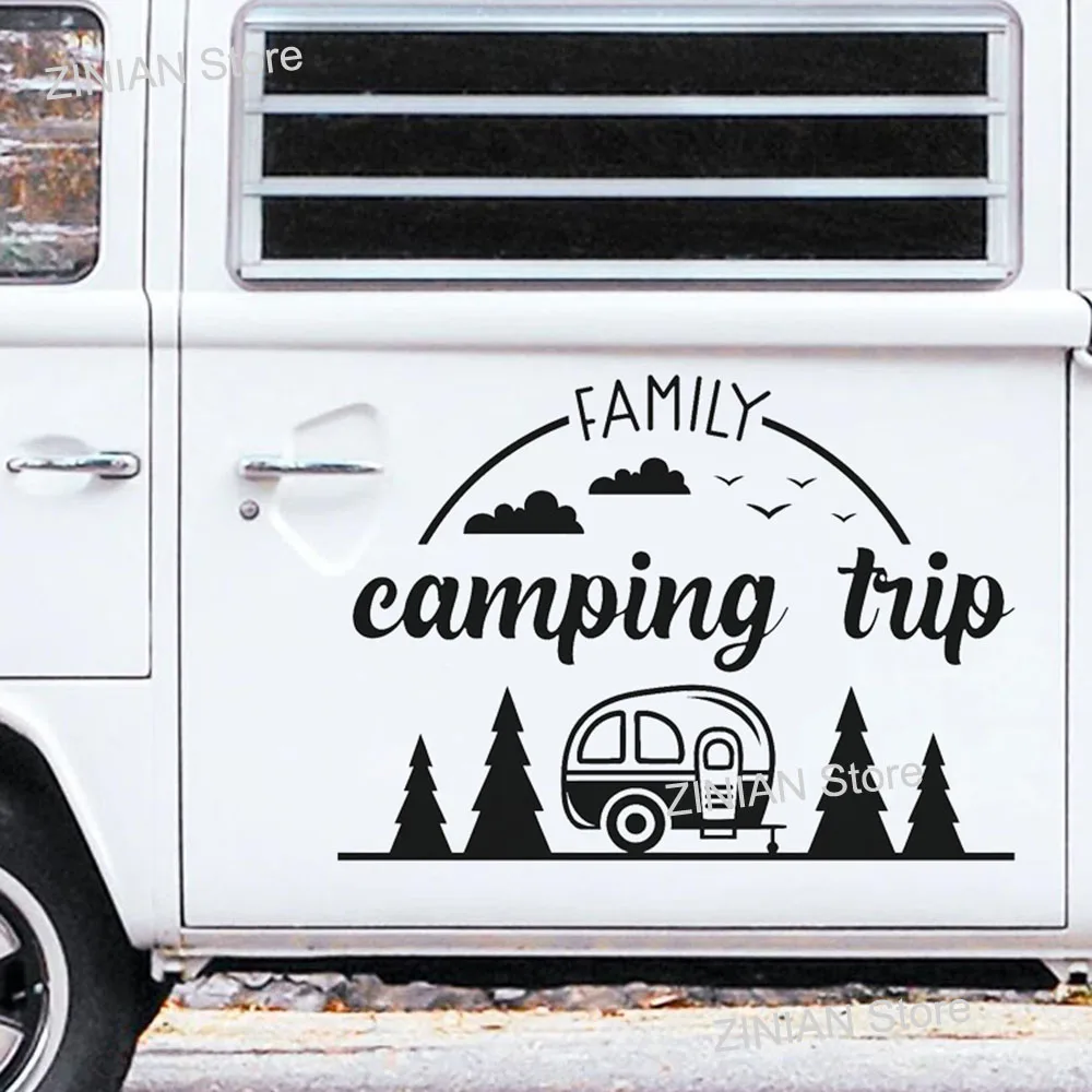Familie Camping Trip Rv Decor Vinyl Muurtattoo Kamp Avontuur Wacht Stickers Mural Home Decoratie Voor Camper Van Suv A702