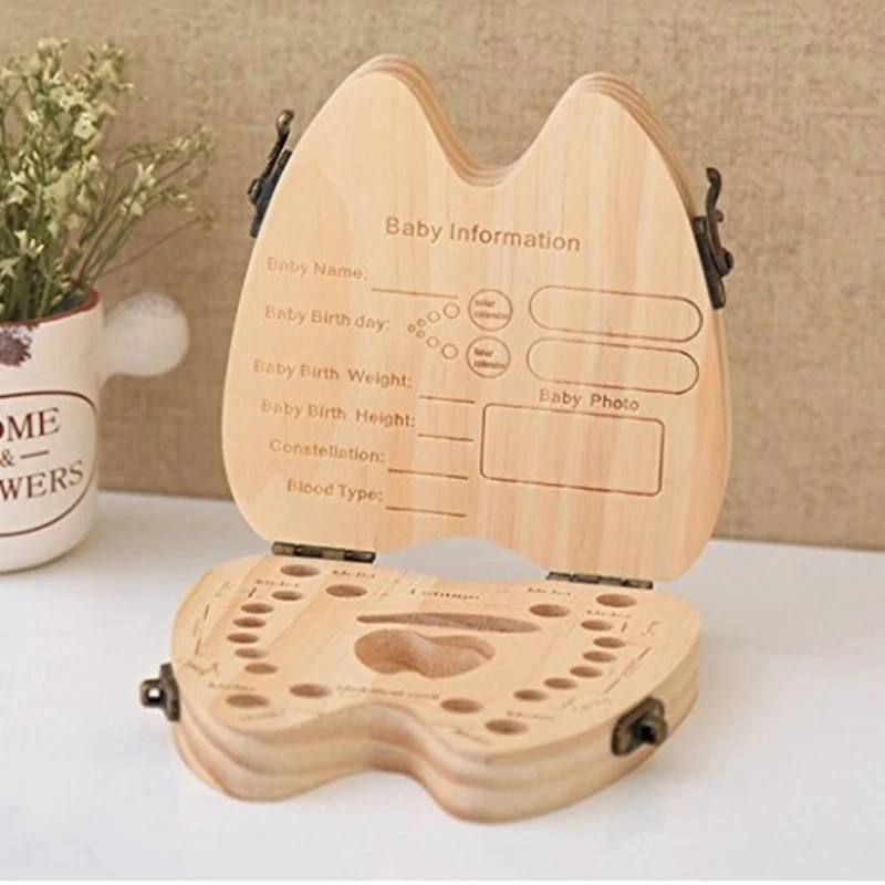 

50pcs Baby Girl Boy Tooth Box Organizer for Baby Save Milk Teeth Wooden Tooth Shape Storage Box