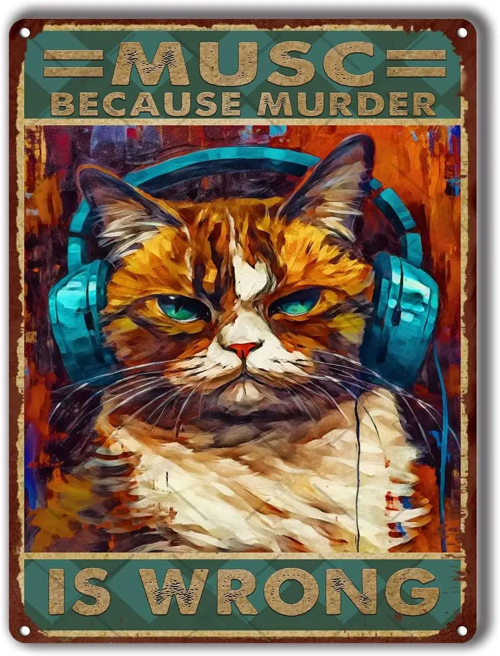 LIUAXICIA Bar Tin Sign Music Because Murder is Wrong Poster Tin Sign for Cafe Bar Pub Beer Bar Decor Art Tin Signs 6x8-Tin Sign-