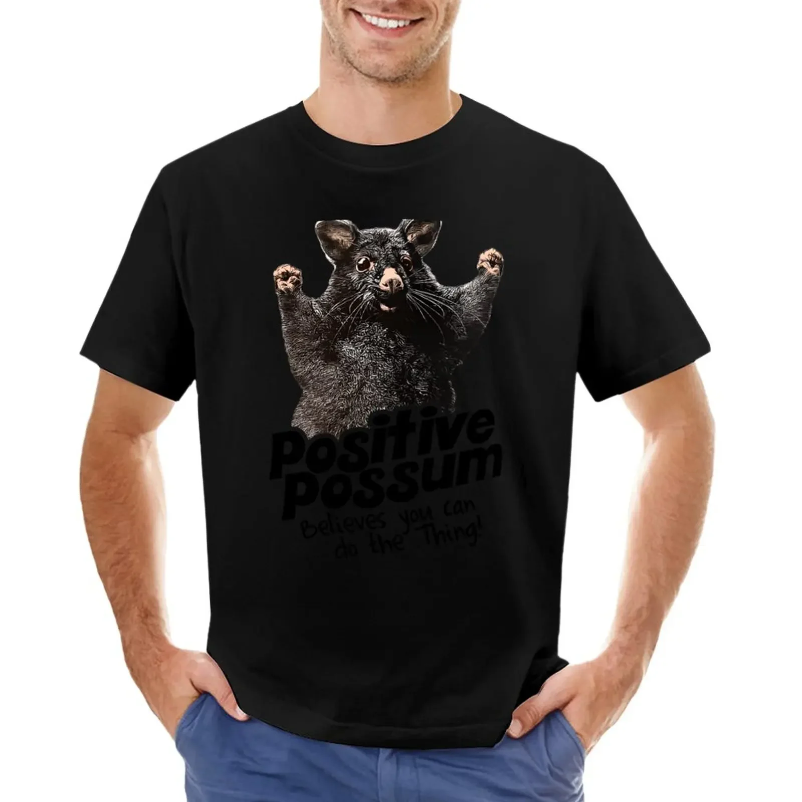 

Man Shirts Graphic Tees T Shirt for Men Positive Possum Believes You Can Do The Thing T-Shirt Graphic Men Clothing Summer Funny