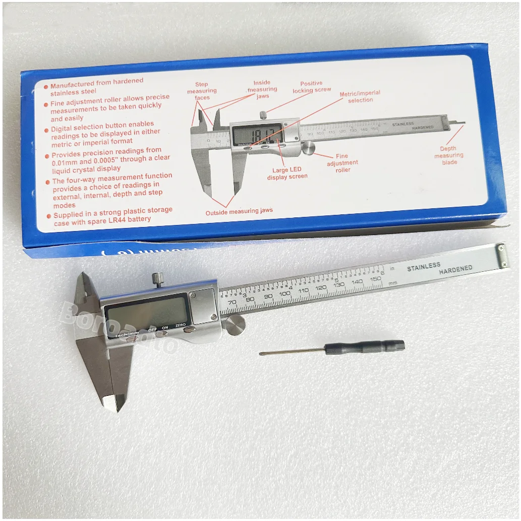 Digital Vernier Caliper Stainless Steel Caliper 0-150MM 6 Inch 0.01mm Digital Display Electronic Ruler Length Measuring Tool