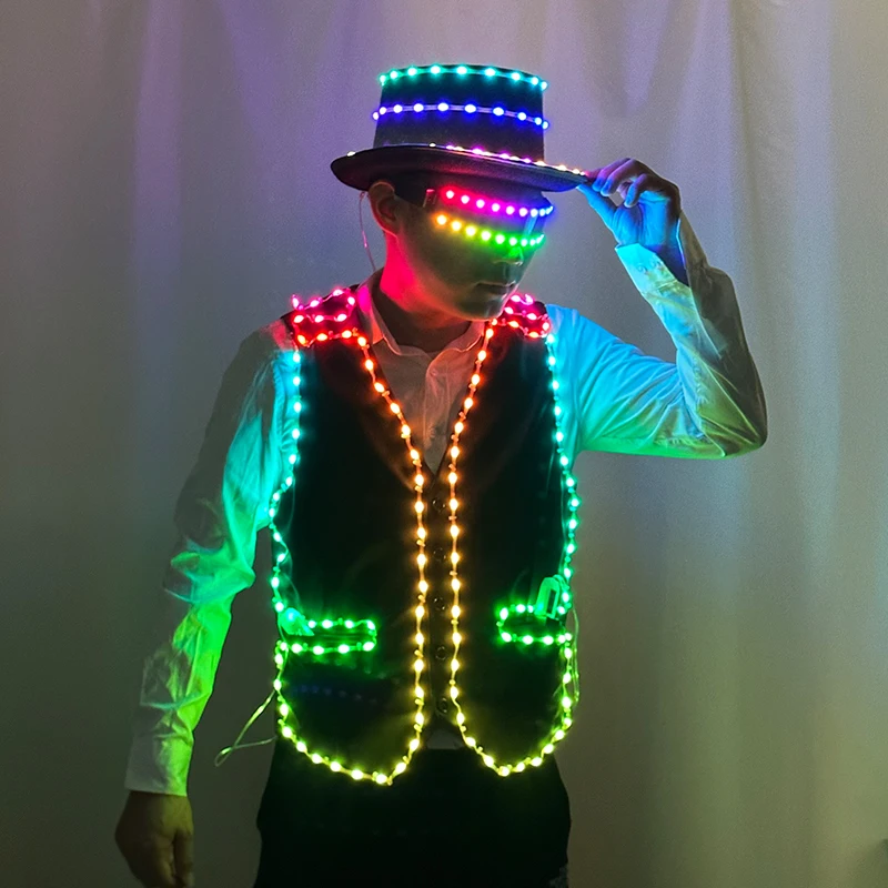 Future LED Robot Dance Suit Full Color LED vest Men's Bar Night Club Luminous performance Clothing Party Music Show Costume
