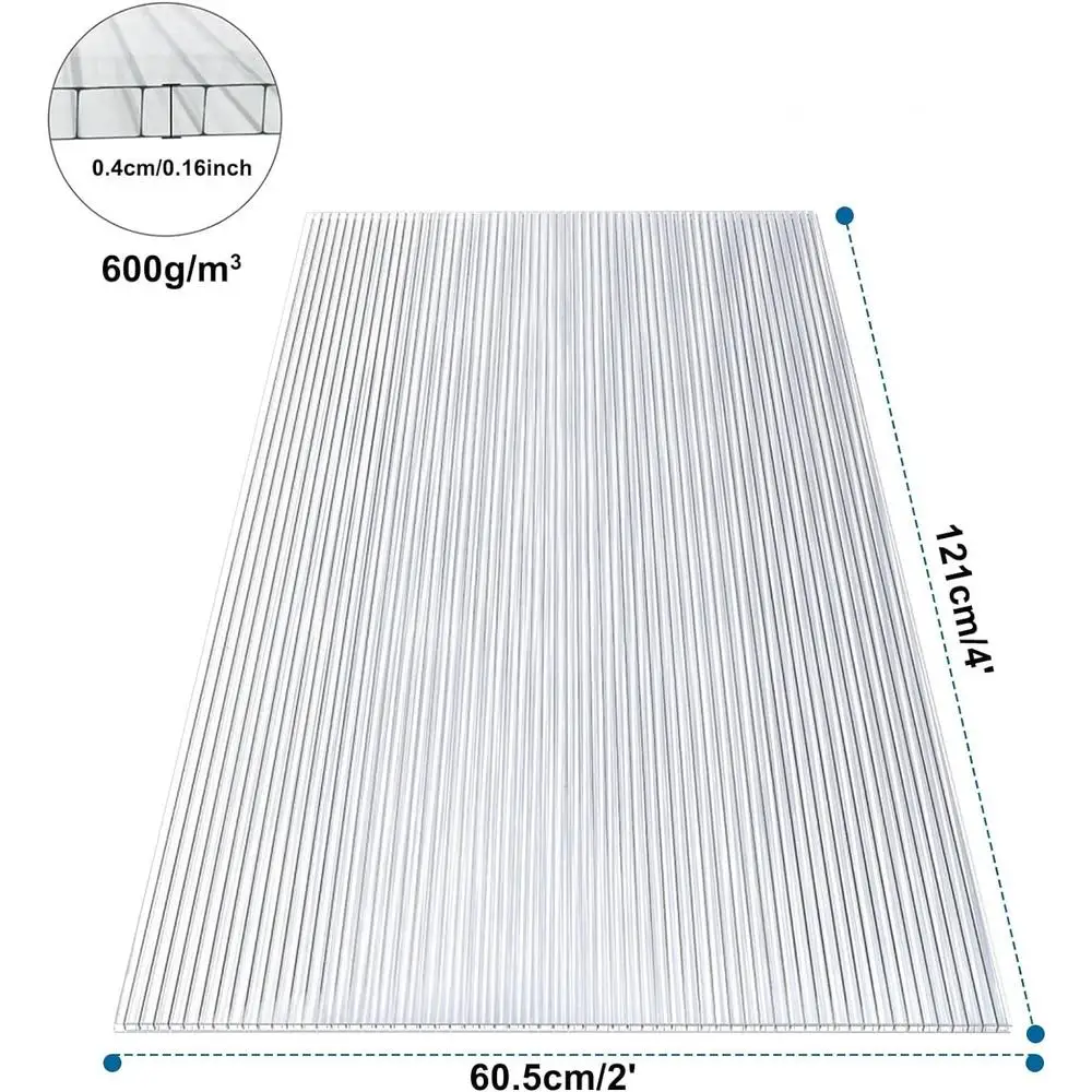 5 stuks dubbelwandige polycarbonaat kaspanelen 4'x2'x0.16'' waterdicht UV-beschermd helder versterkt ideale planten rijden tuin