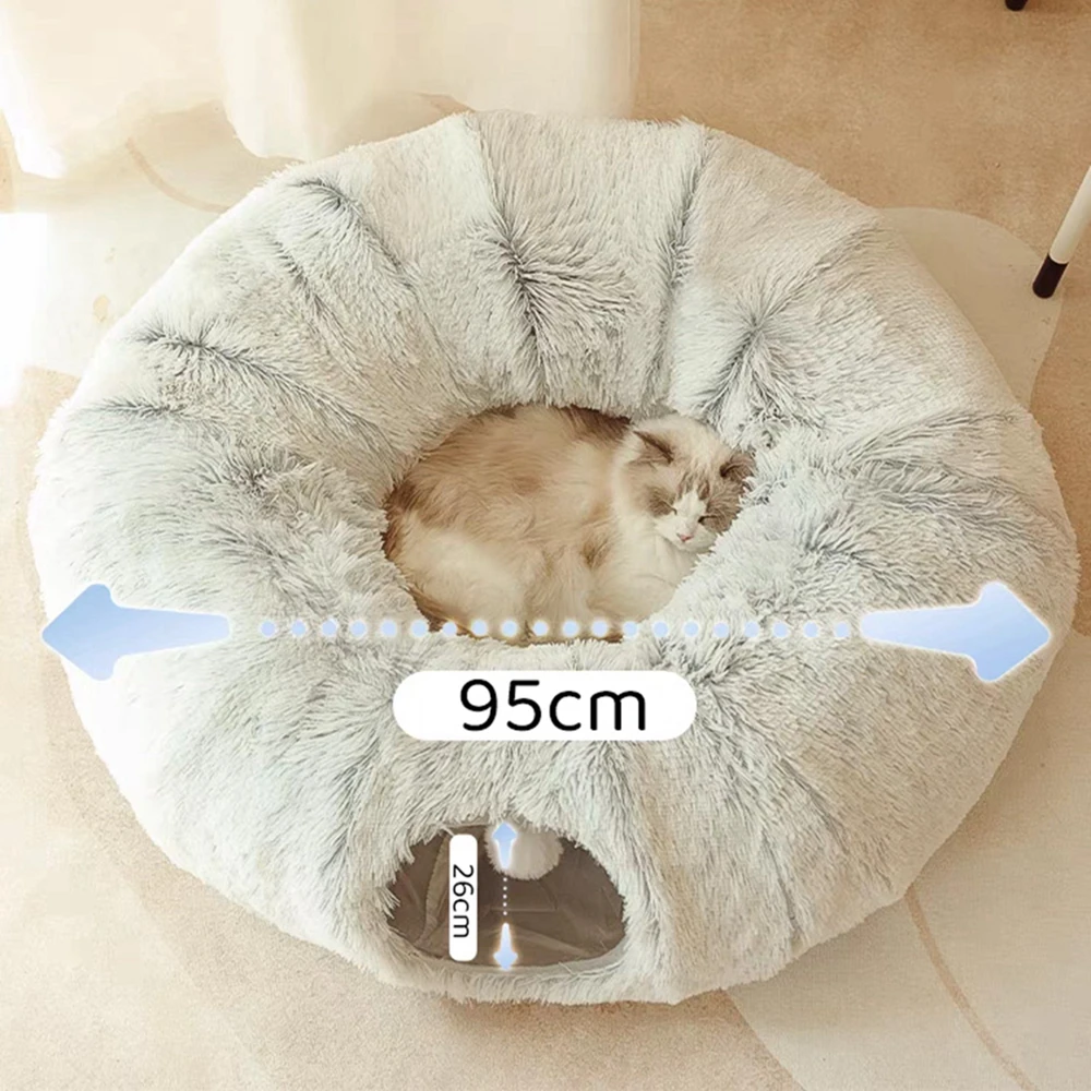 Cat Tunnel Bed with Mat Big Tube Playground Toys Soft Plush Material Full Shape Non-slip for Kitten Cat Puppy Playing