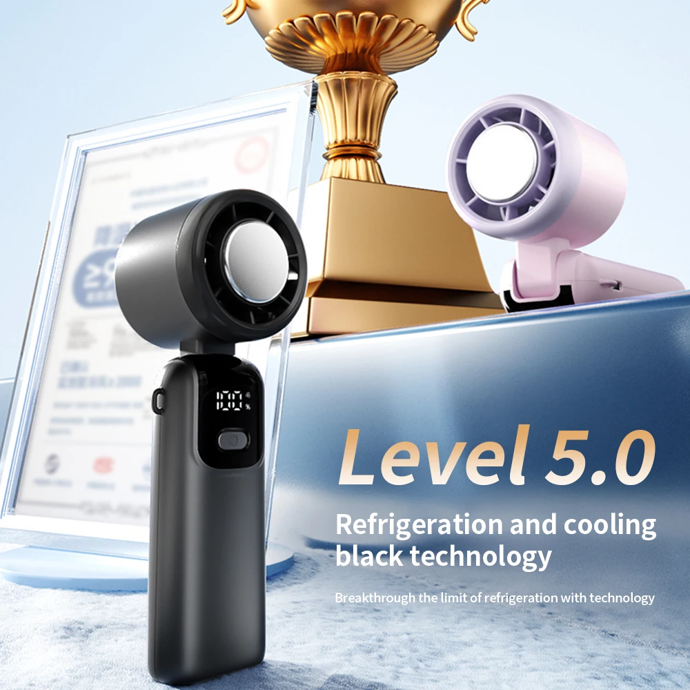 Handheld, hoge snelheid, duurzame koeling, opvouwbare ventilator, 100-snelheden, traploos verstelbare ventilator, draagbare hangende nekventilator voor buiten