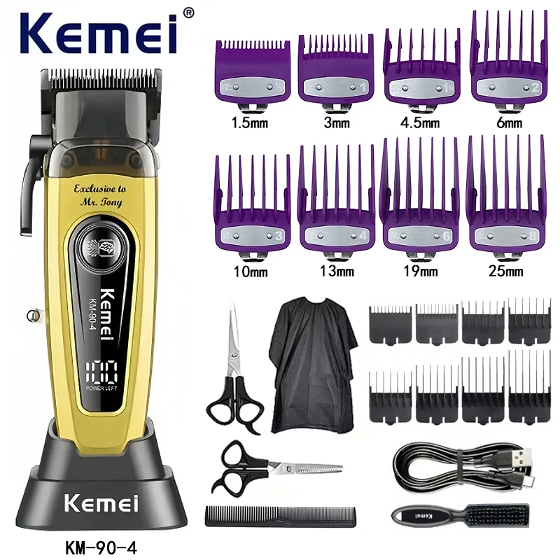 Kemei KM-90-4 Professional Cordless Hair Clipper High-Speed Brushless Motor Salon-Grade Hair Trimmer Kemei Hair Clipper for Men