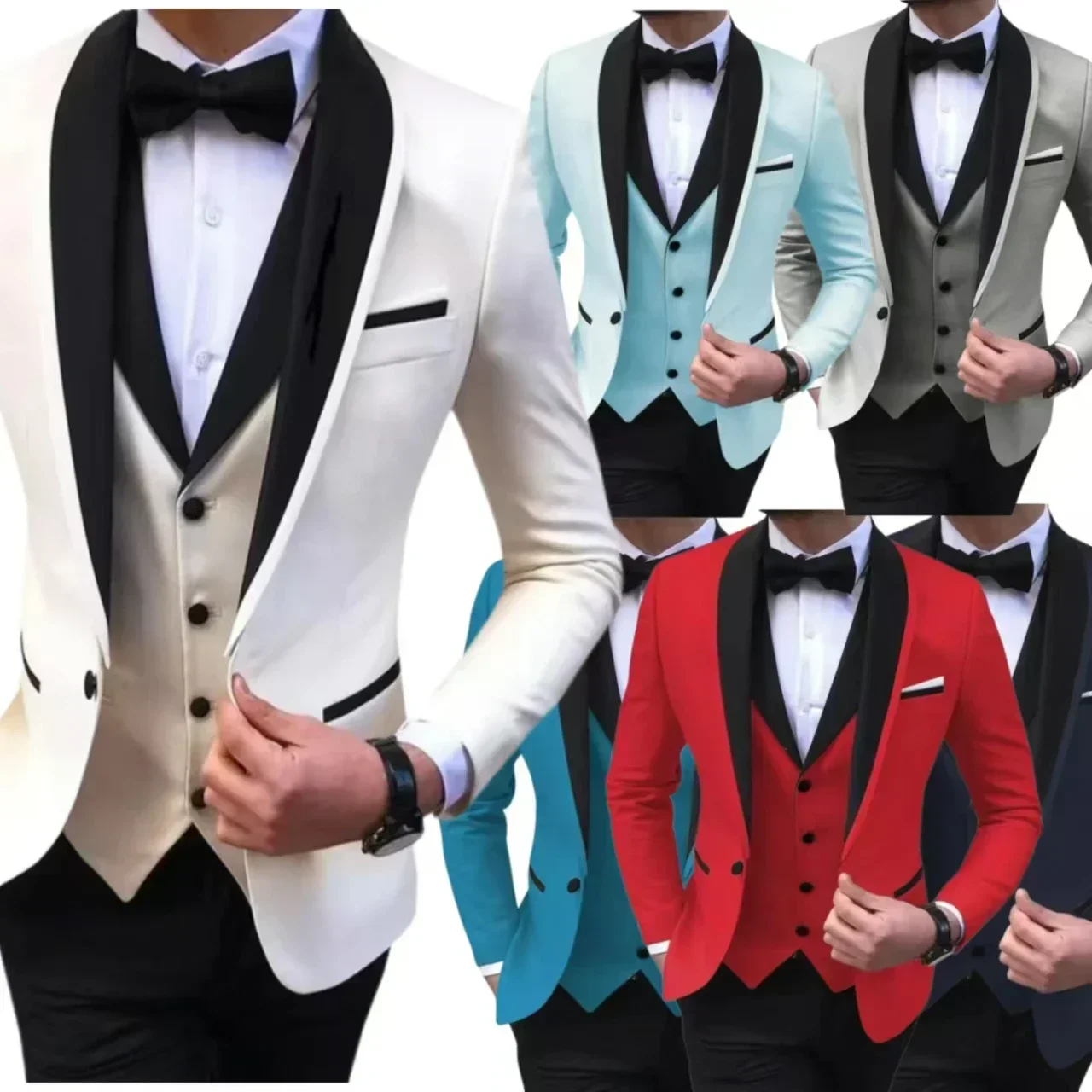 

Elegant Dress Suit for Men High Quality 3 Pieces Shawl Lapel Tuxedo Suits for Wedding Groomsmen Business Mens Suits