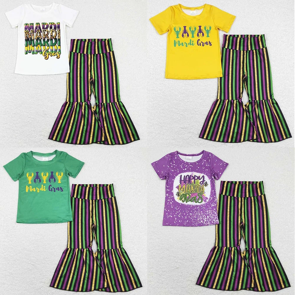 

Wholesale Baby Girls Clothes Mardi Gras Tops Bell Pants Sets Fashion Kids Clothes Girls Boutique Outfits Toddle Girls Clothings