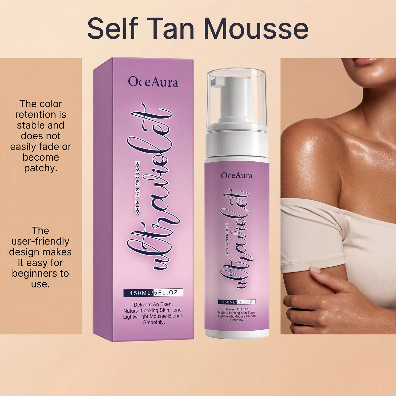 Self Tan Mousse Sunless Tanning Foam Natural Bronzing Sunless Tanner for Body Instant Glow Moisturizing Foam Help Darken Glowing