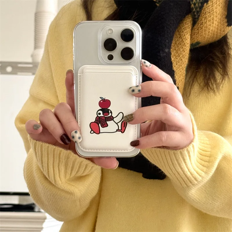 Cute Cartoon PU Leather Magnetic Card Holder Phone Grip Wallet Pocket Card Slot Storage Mobile Phone Case Teen Girls Accessory view 4