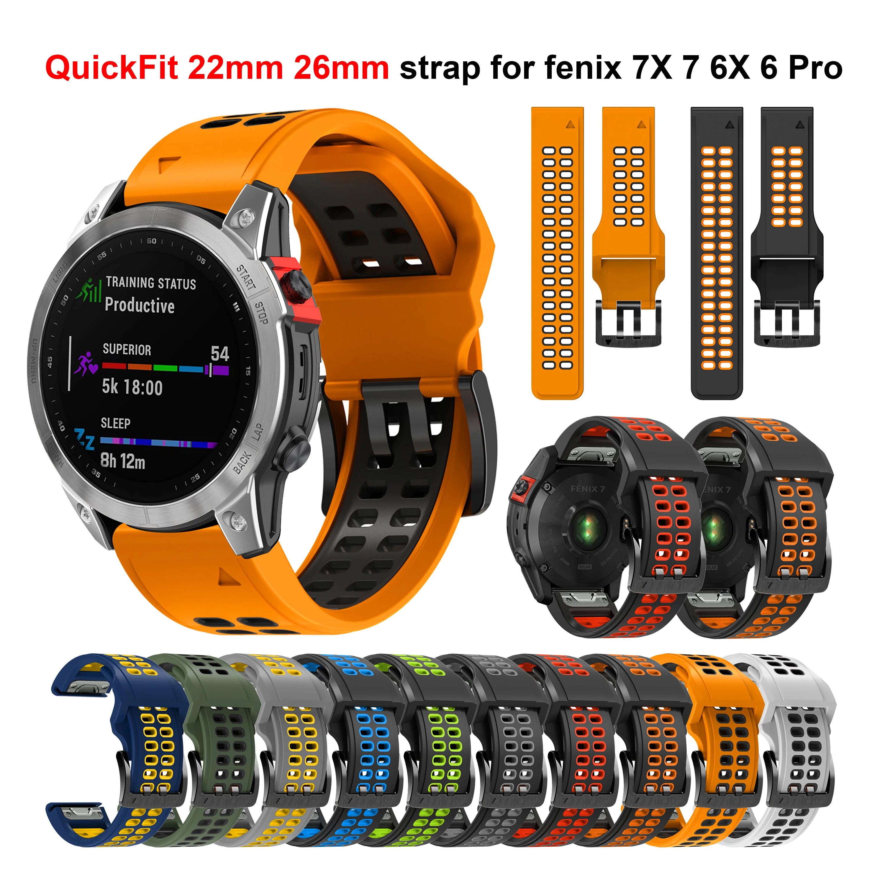 

Ремешок силиконовый QuickFit для смарт-часов Garmin fenix 7 7X 6 6X Pro 5 5X Plus, спортивный Воздухопроницаемый браслет для fenix 7, 22 мм