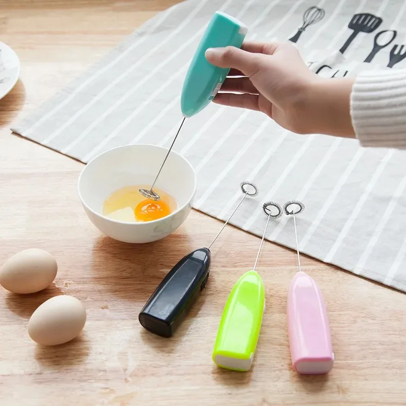 Electric Egg Beater Milk Frother for Coffee, Stainless Steel Handheld Mixer, Battery-Powered Foam Maker for Milk Tea