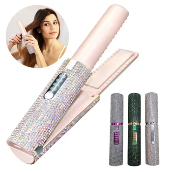 Image 2-IN-1 Electric Hair Straightener Curler Fashion Colored Diamond  Design Cordless Travel Home Hair Straightening Styler Brush