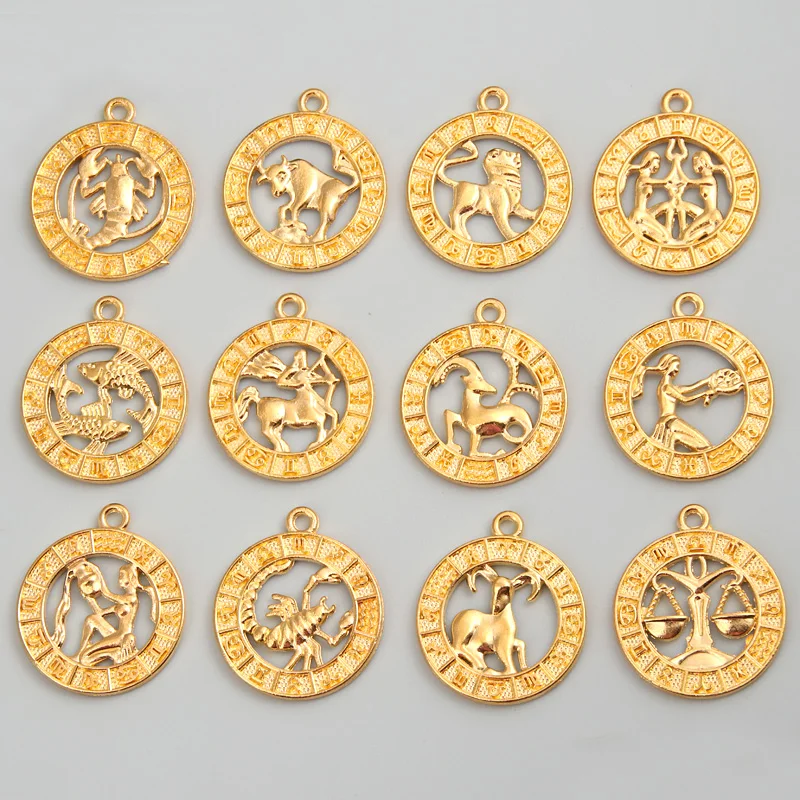 Silver/Gold Color 24x21mm Twelve Constellations Charms Zodiac Pendant For DIY Handmade Metal Astrology Jewelry Making Accessorie