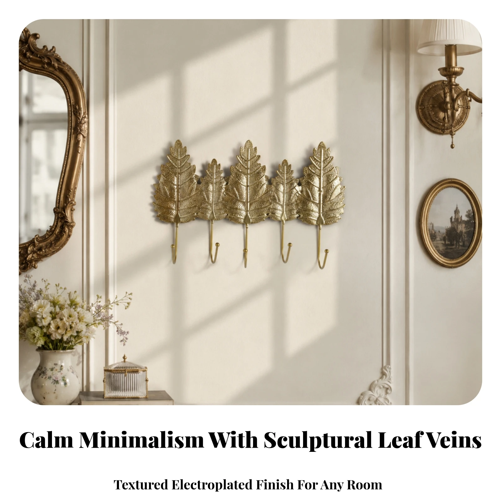 Leaf Wall Hook Space-Saving Leaf-Shaped Key Holder Wall Hook with Five Hooks Practical Hardware Elegant for Entryway, Bedroom