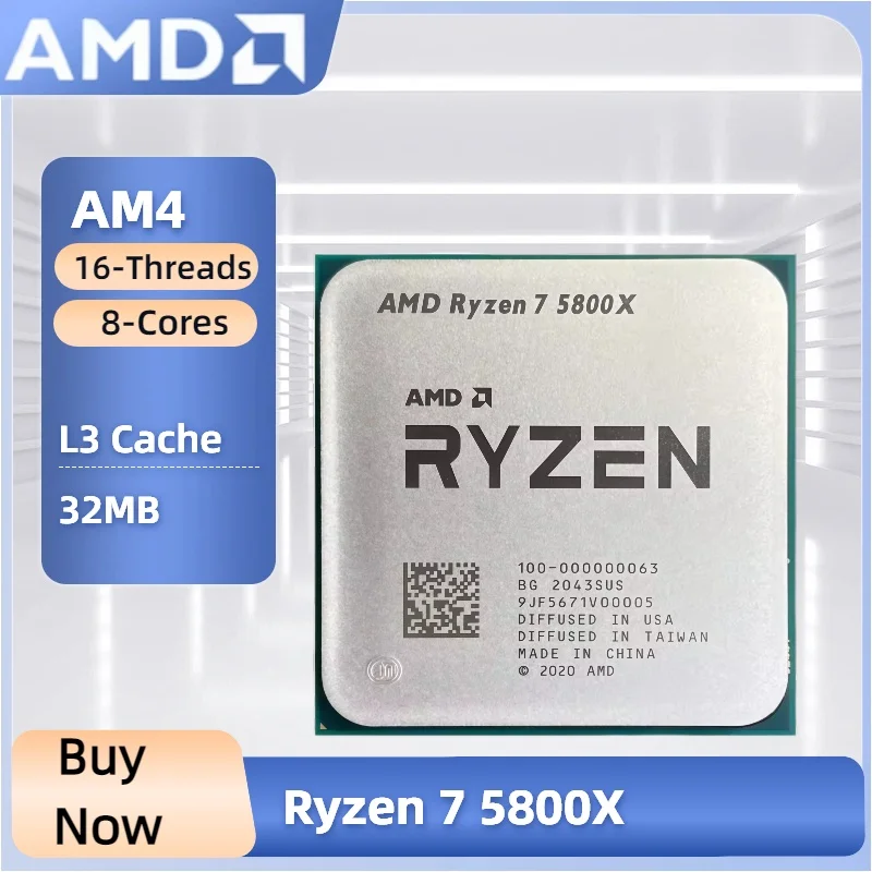 Procesador de Escritorio AMD Ryzen 7 5800X R7 5800X, 3.8 GHz, 8 Núcleos, 16 Subprocesos, Socket AM4, CPU de hasta 4.7 GHz, 3200 MT/s DDR4, 7nm, L3= 32 M