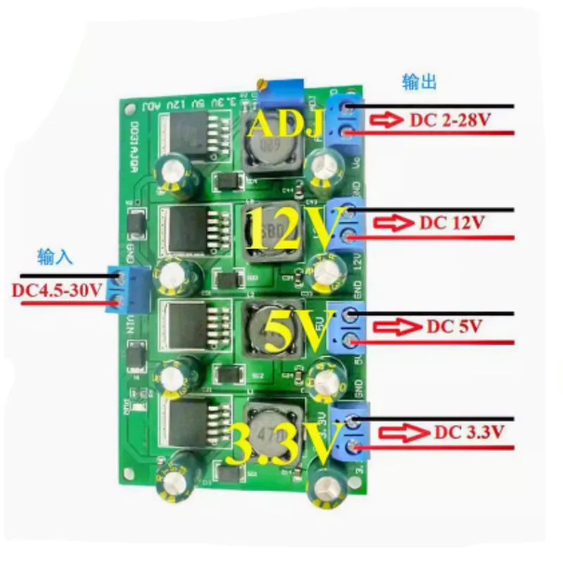 DC-DCMulti-Channel Step-down Module Voltage-Stabilizing Power Board3.3V/5V/12VAdjustable Output2-28V3A